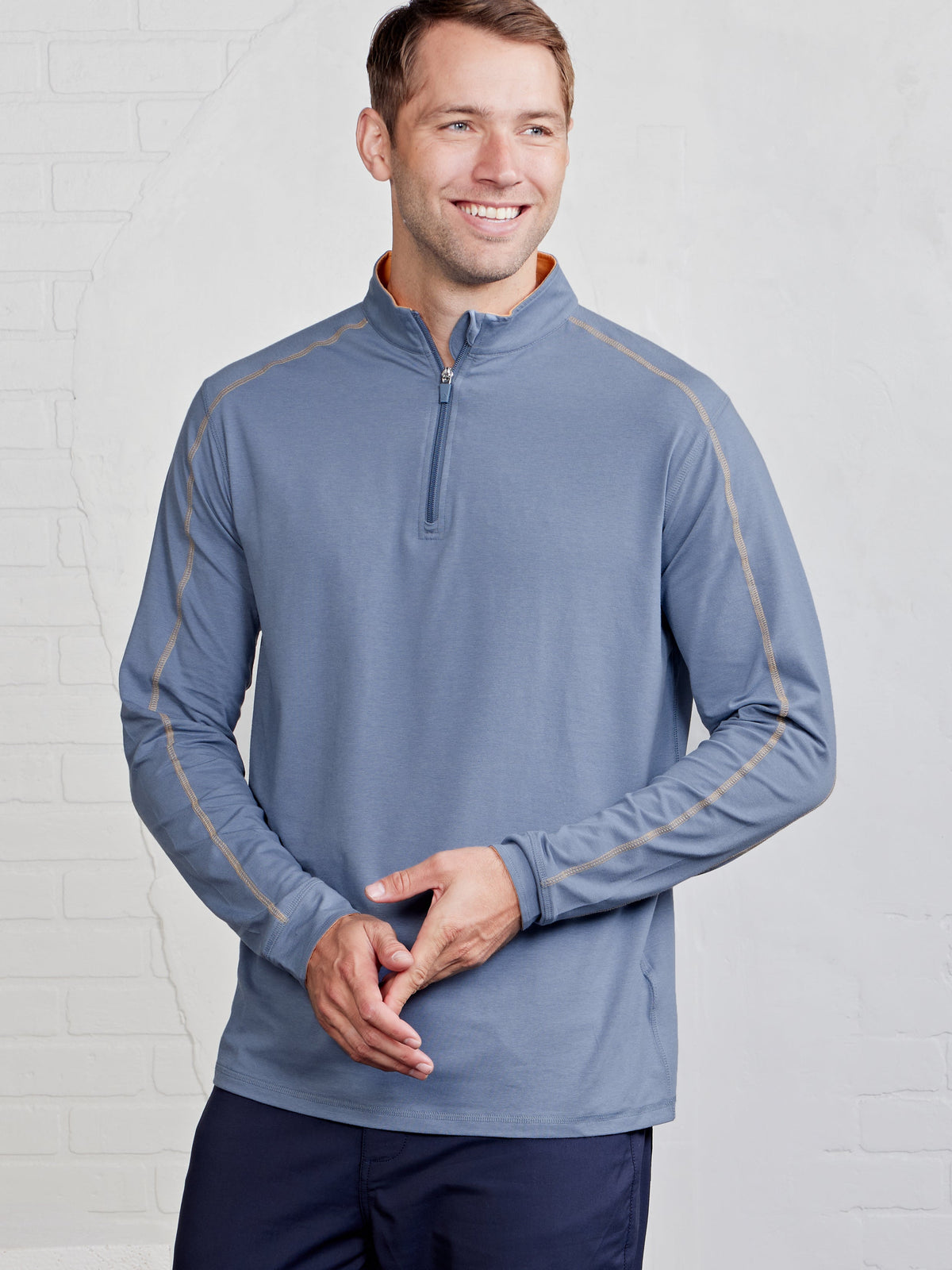 Carrollton Lightweight Quarter Zip - Anchor/Papaya