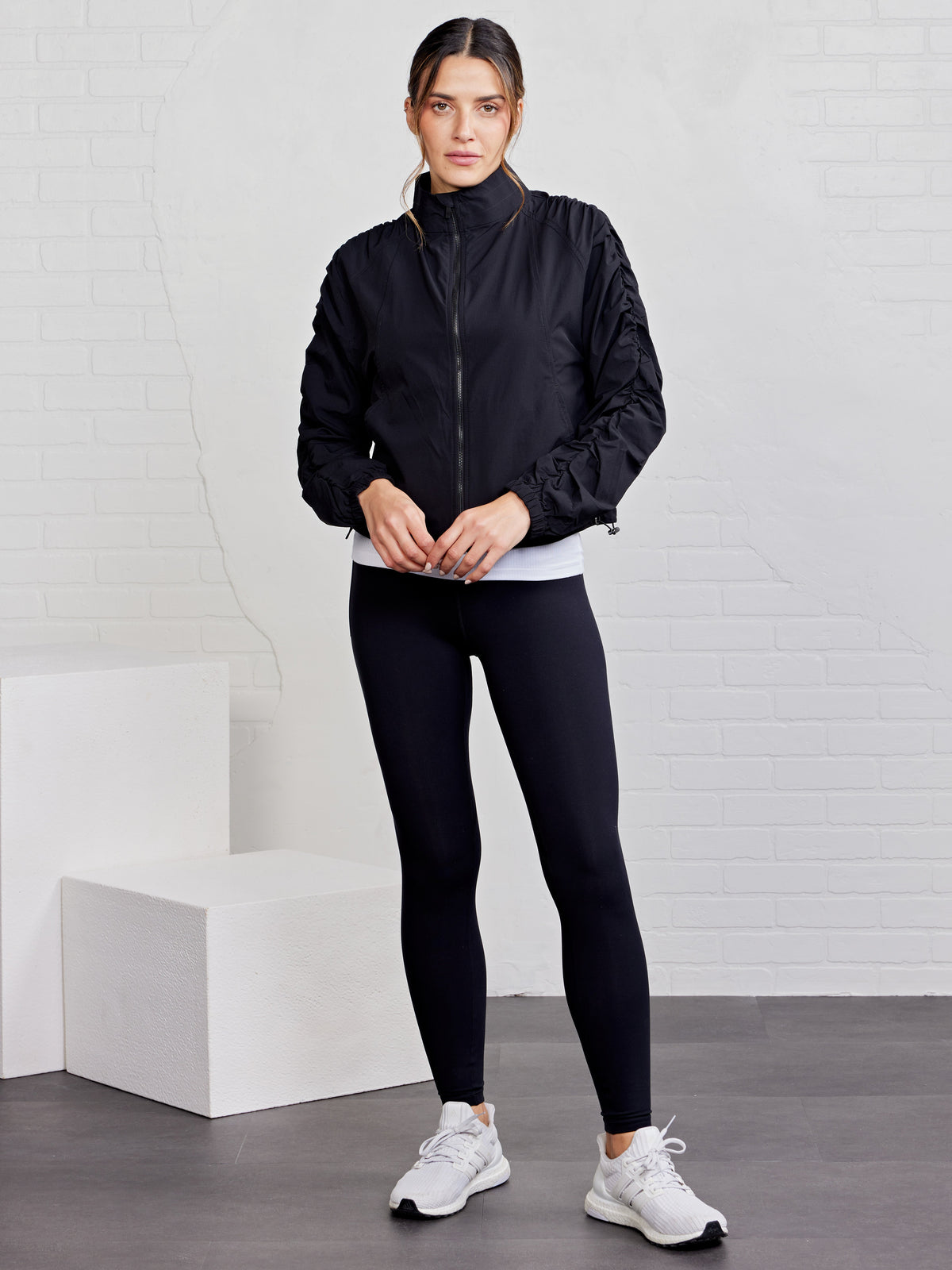 Jet Set Ruched Windbreaker - Black