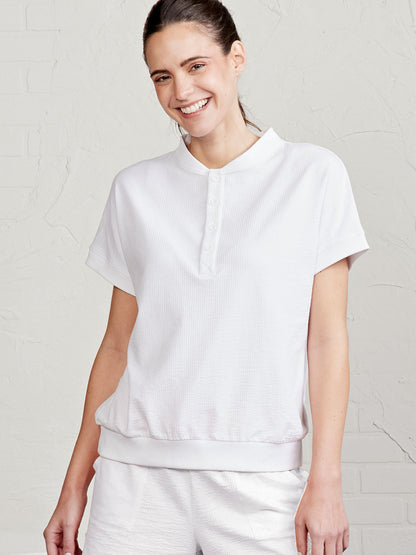Villa Knit Seersucker Short Sleeve Henley - White