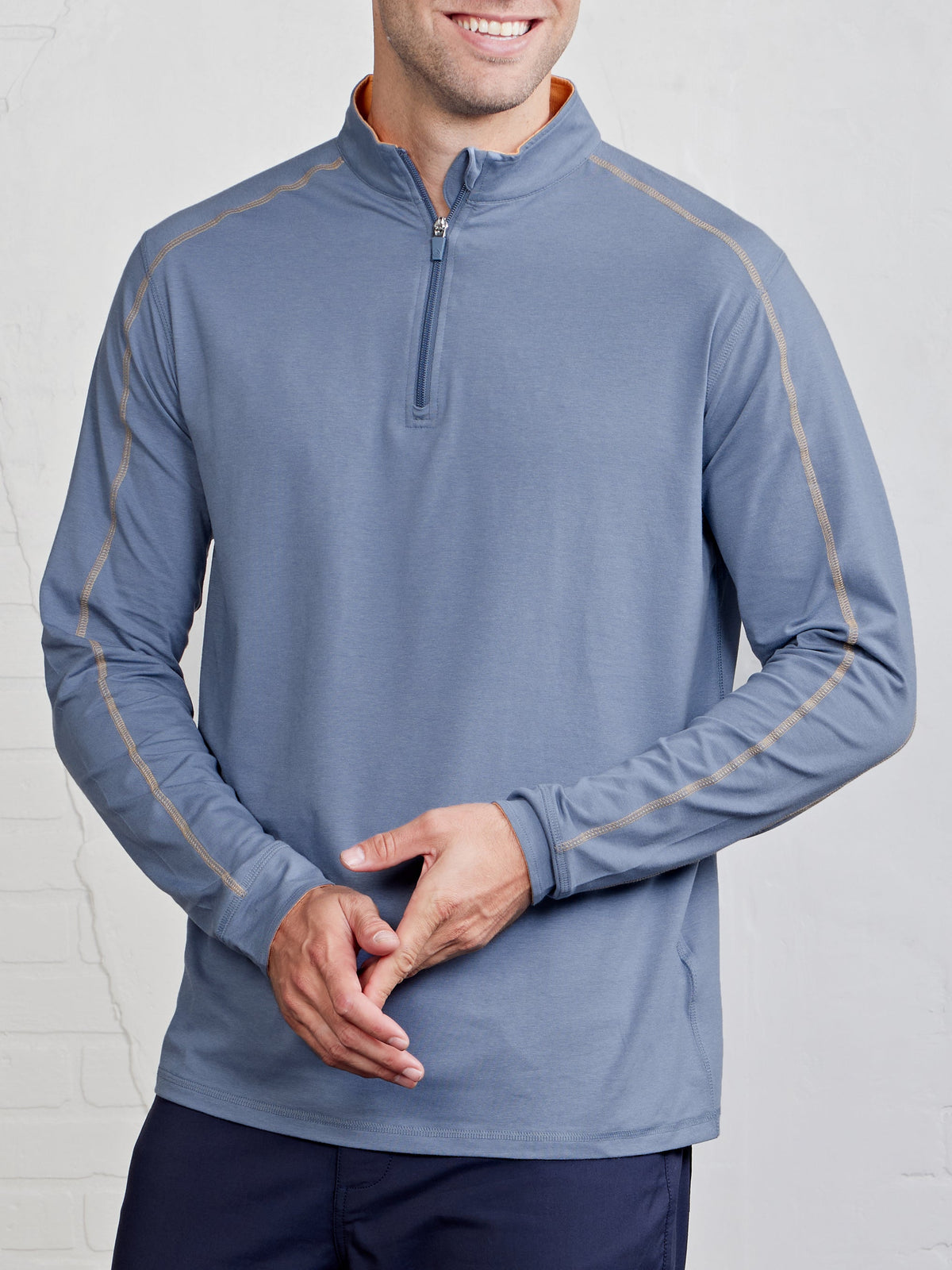 Carrollton Lightweight Quarter Zip - Anchor/Papaya