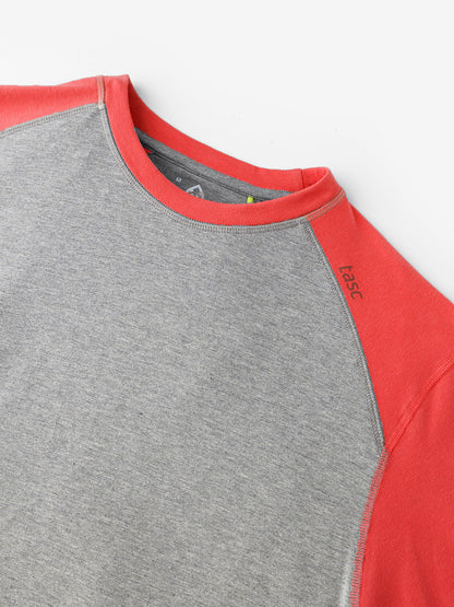 Carrollton Long Sleeve Baseball T-Shirt - Light Heather Gray/Bright Red