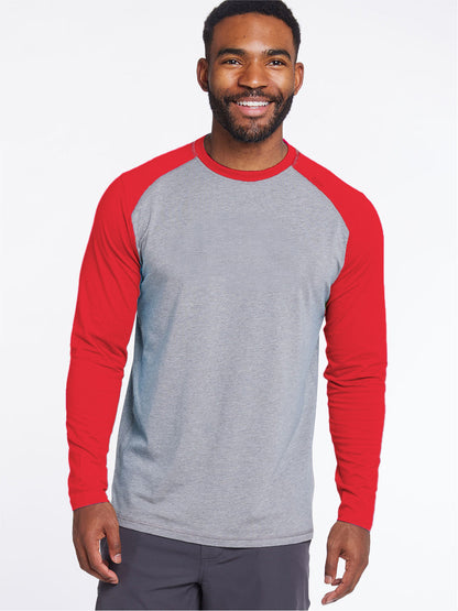 Carrollton Long Sleeve Baseball T-Shirt - Light Heather Gray/Bright Red