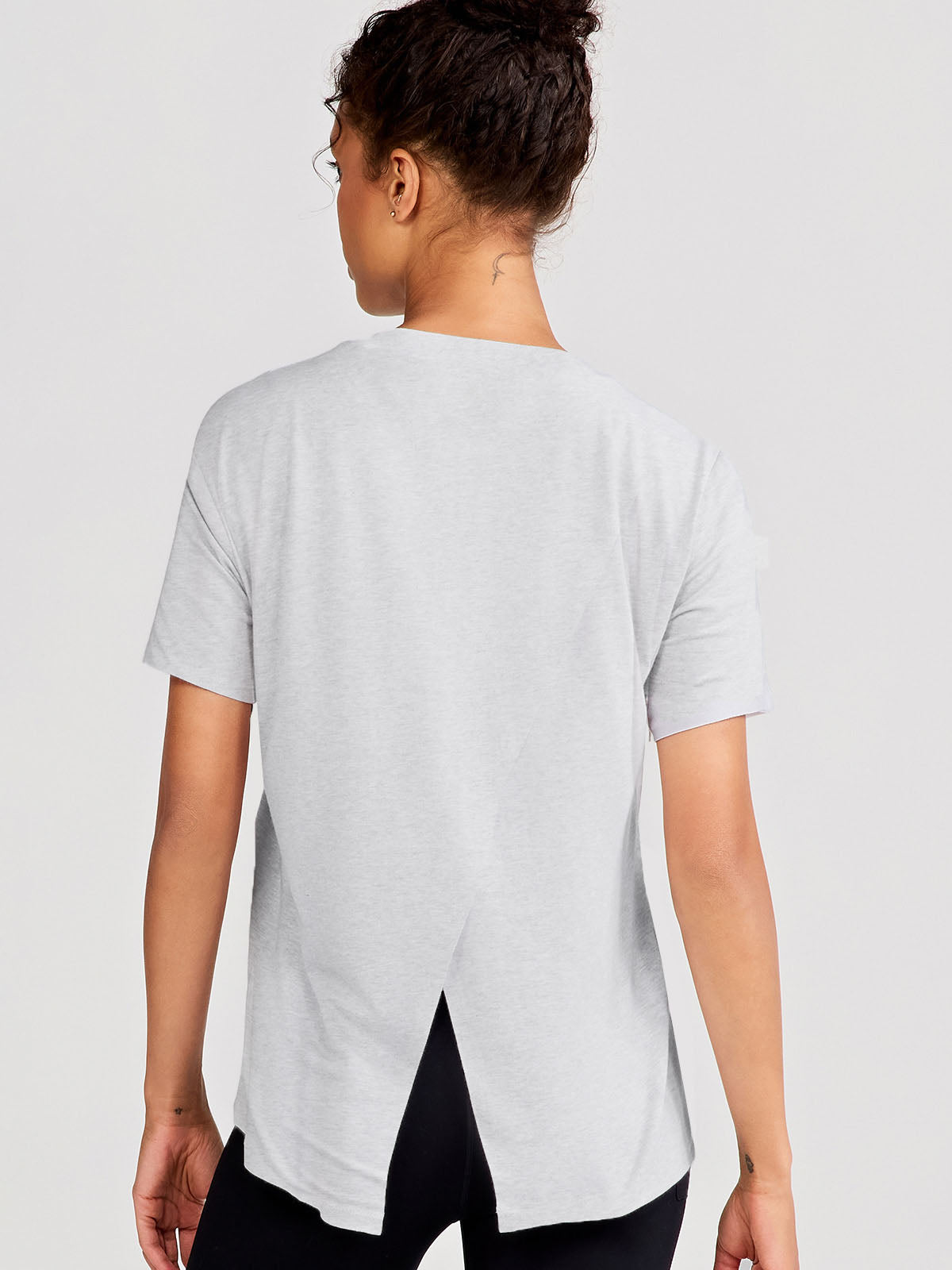 Uptown Luxe Cross Back T-Shirt - Light Heather Gray