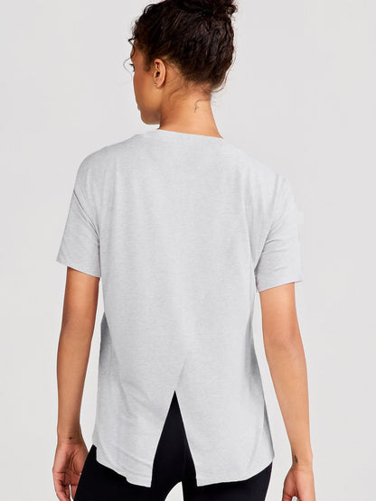 Uptown Luxe Cross Back T-Shirt - Light Heather Gray