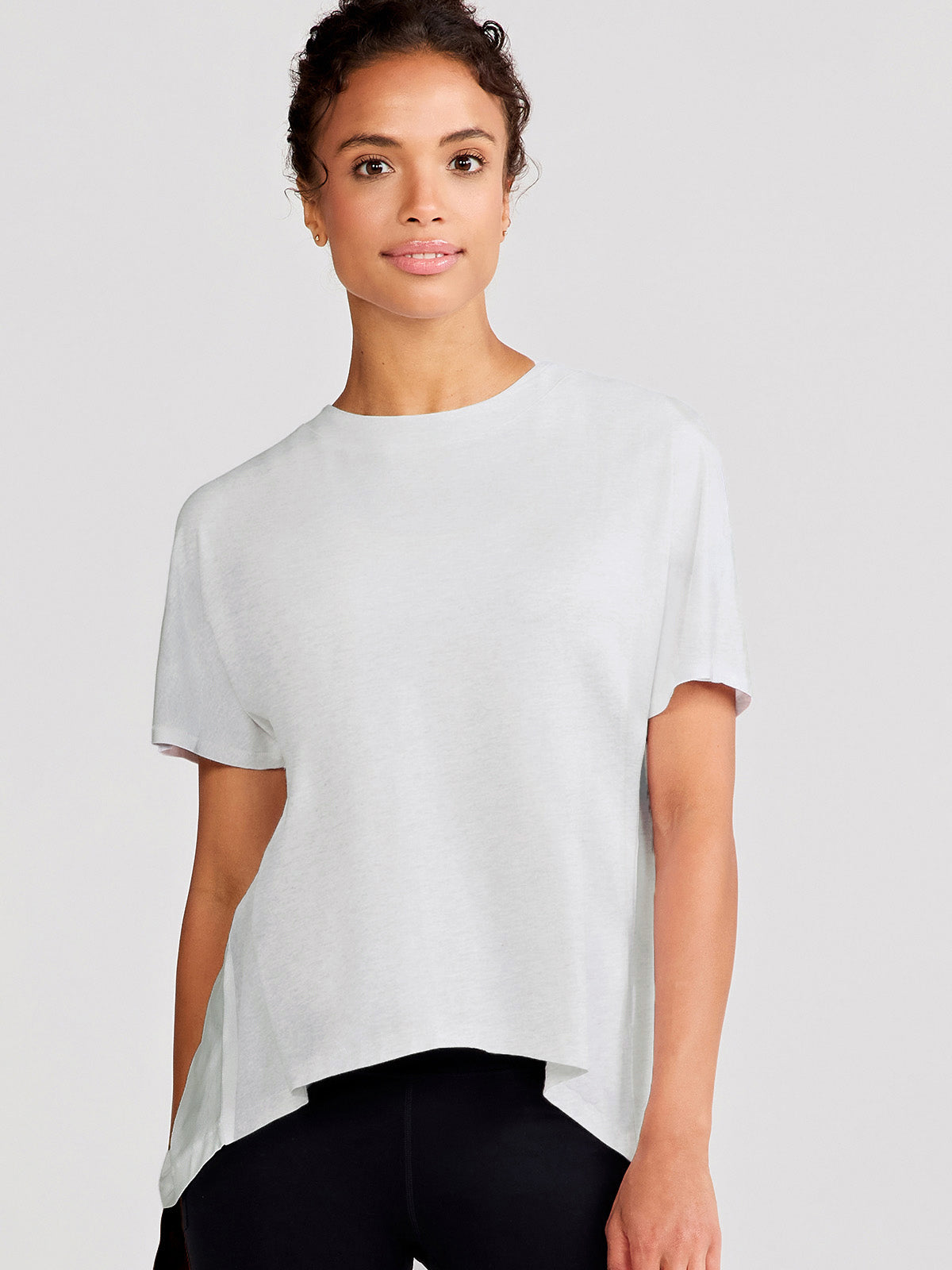 Uptown Luxe Cross Back T-Shirt - Light Heather Gray