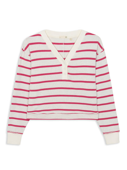 Varsity Henley Sweatshirt - Coconut Heather/Punch
