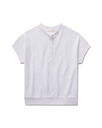 Villa Knit Seersucker Short Sleeve Henley - White