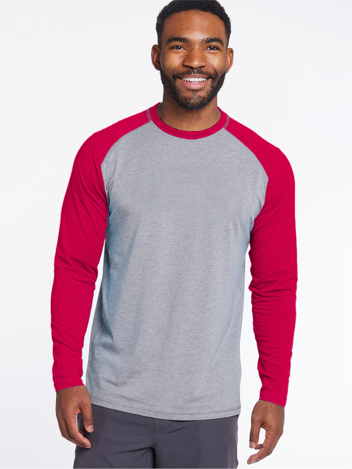 Carrollton Long Sleeve Baseball T-Shirt - Light Heather Gray/Crimson