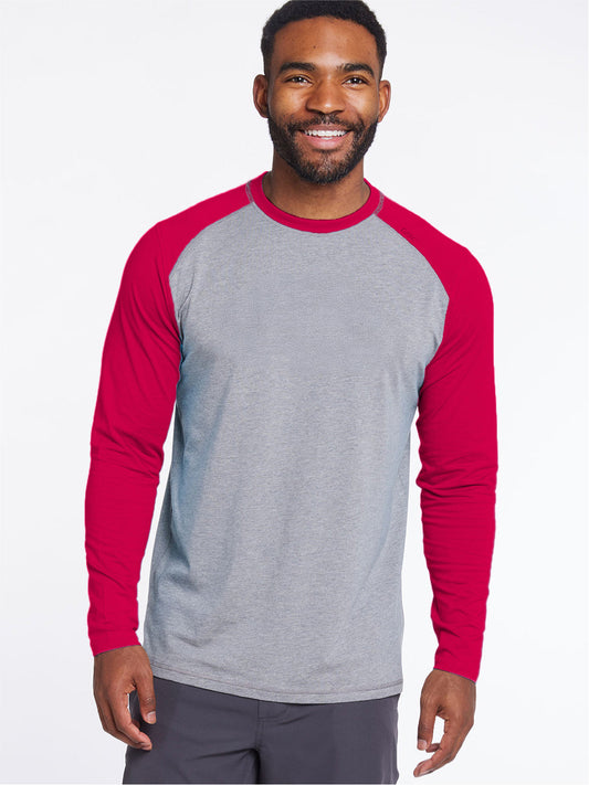 Carrollton Long Sleeve Baseball T-Shirt - Light Heather Gray/Crimson